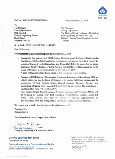 Thumbnail General Insurance Corporation of India
 Quarterly Report 2019-q2