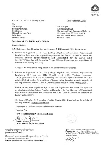 Thumbnail General Insurance Corporation of India
 Quarterly Report 2020-q1