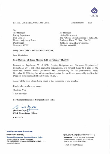 Thumbnail General Insurance Corporation of India
 Quarterly Report 2020-q3