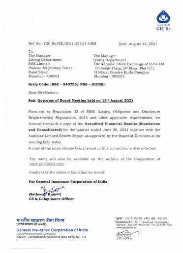 Thumbnail General Insurance Corporation of India
 Quarterly Report 2021-q1