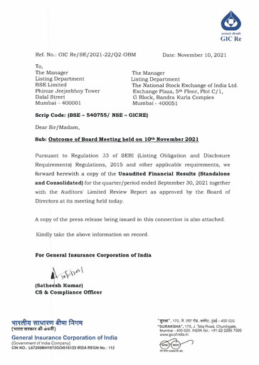 Thumbnail General Insurance Corporation of India
 Quarterly Report 2021-q2