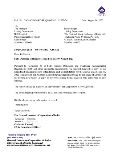 Thumbnail General Insurance Corporation of India
 Quarterly Report 2023-q1