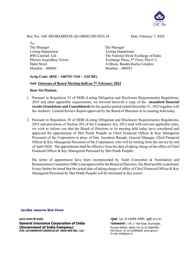 Thumbnail General Insurance Corporation of India
 Quarterly Report 2023-q3