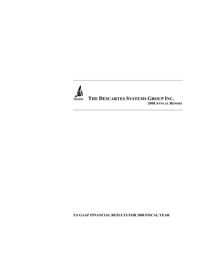 Thumbnail Descartes Systems Group Annual Report 2008