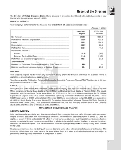 Thumbnail United Breweries Annual Report 2004-2005
