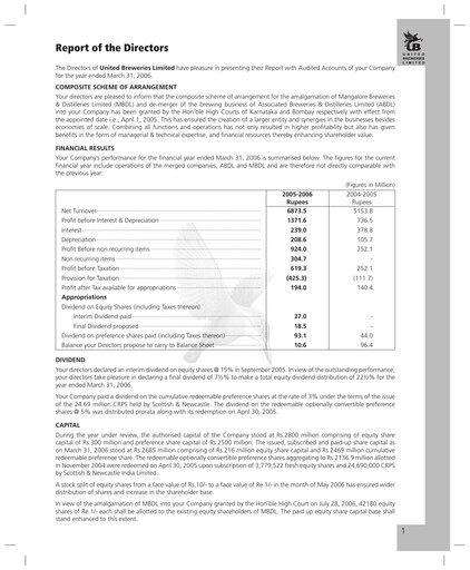 Thumbnail United Breweries Annual Report 2005-2006