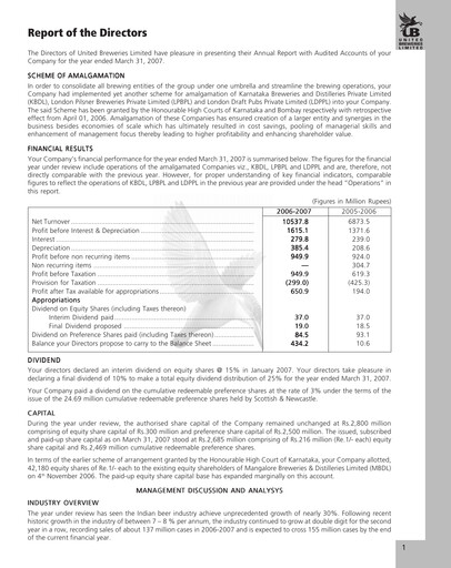 Thumbnail United Breweries Annual Report 2006-2007