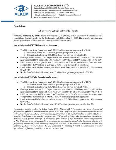 Thumbnail Alkem Laboratories
 Quarterly Report 2023-q3