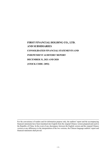Thumbnail First Financial Holding Financial Statement 2021