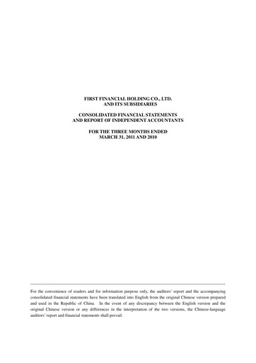 Thumbnail First Financial Holding Quarterly Report 2011-q1