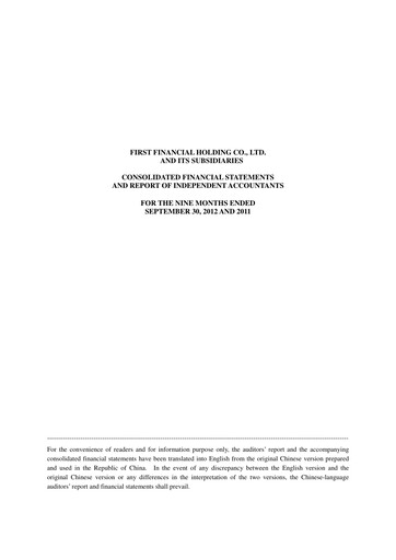 Thumbnail First Financial Holding Quarterly Report 2012-q3