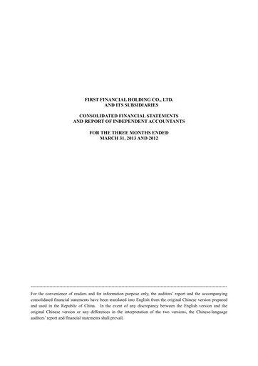 Thumbnail First Financial Holding Quarterly Report 2013-q1