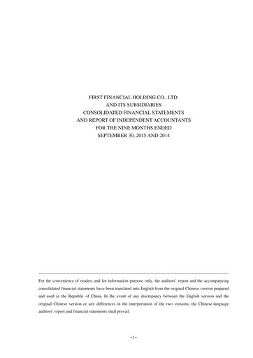 Thumbnail First Financial Holding Quarterly Report 2015-q3