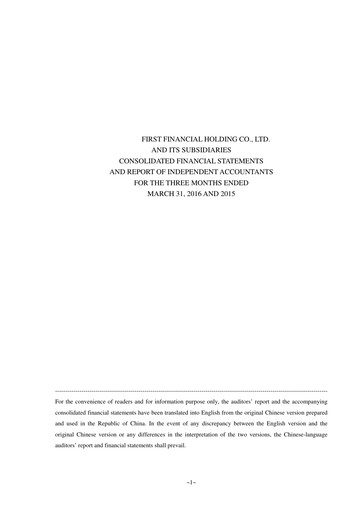 Thumbnail First Financial Holding Quarterly Report 2016-q1