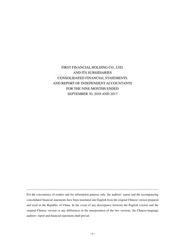Thumbnail First Financial Holding Quarterly Report 2018-q3