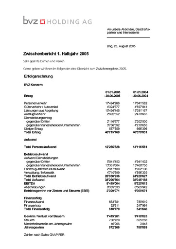 Thumbnail BVZ Holding Half-year Report 2005-h1
