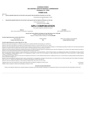Miniature APA Corporation Rapport financier 2021