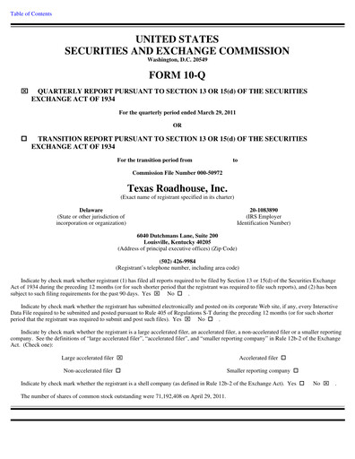Thumbnail Texas Roadhouse
 Quarterly Report 2011-q1