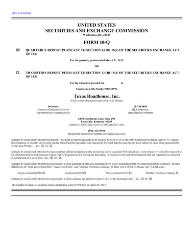 Thumbnail Texas Roadhouse
 Quarterly Report 2015-q1
