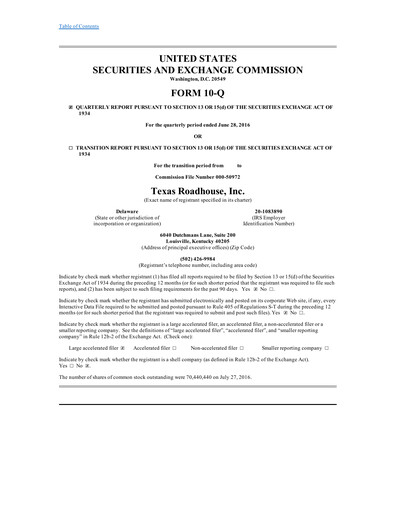 Thumbnail Texas Roadhouse
 Quarterly Report 2016-q2