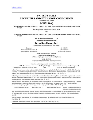 Thumbnail Texas Roadhouse
 Quarterly Report 2023-q2