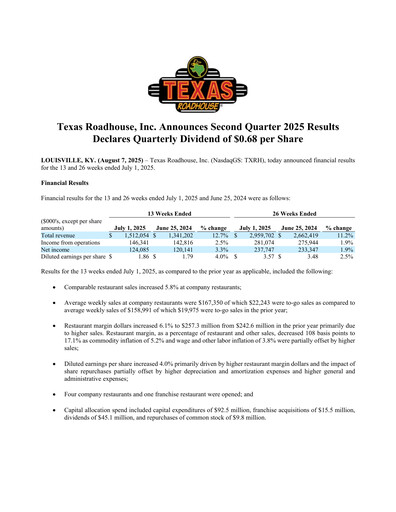 Vorschaubild Texas Roadhouse
 Quartalsbericht 2025-q2