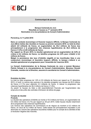 Thumbnail Banque Cantonale du Jura Half-year Report 2016-h1