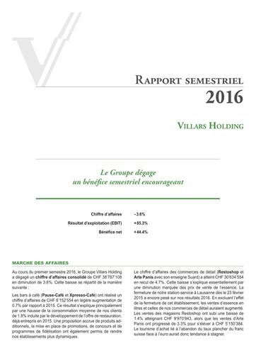 Thumbnail Villars Holding Half-year Report 2016-h1