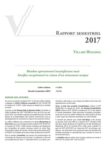 Thumbnail Villars Holding Half-year Report 2017-h1