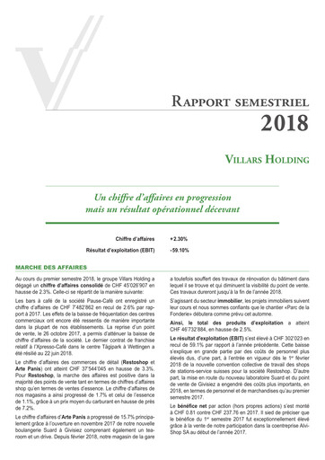 Thumbnail Villars Holding Half-year Report 2018-h1