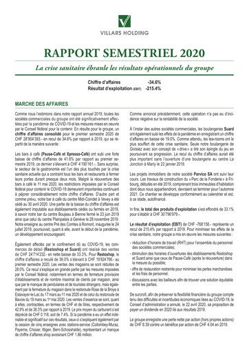 Thumbnail Villars Holding Half-year Report 2020-h1