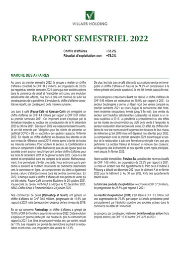 Thumbnail Villars Holding Half-year Report 2022-h1