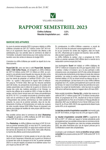 Thumbnail Villars Holding Half-year Report 2023-h1