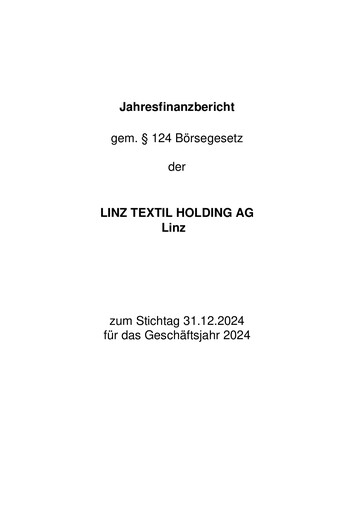 Miniature Linz Textil Rapport financier 2024