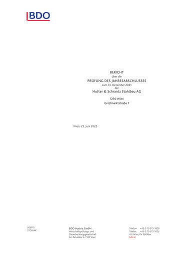 Thumbnail Hutter & Schrantz Stahlbau AG Financial Statement 2021