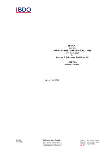 Thumbnail Hutter & Schrantz Stahlbau AG Financial Statement 2024