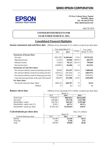 Thumbnail Seiko Epson Corporation Financial Statement fy2013