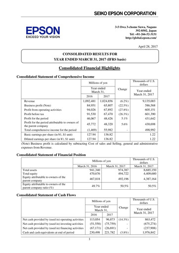 Thumbnail Seiko Epson Corporation Financial Statement fy2016