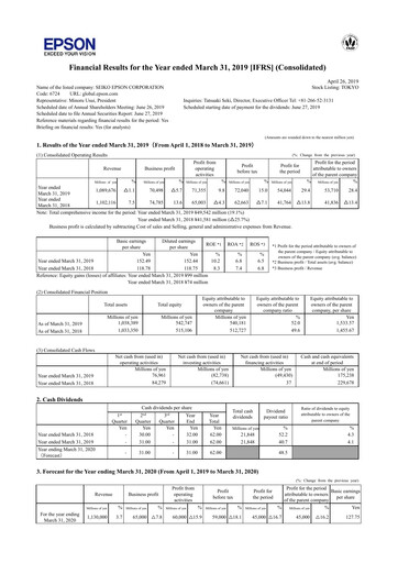 Thumbnail Seiko Epson Corporation Financial Statement fy2018