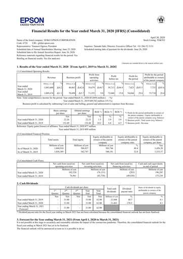 Thumbnail Seiko Epson Corporation Financial Statement fy2019