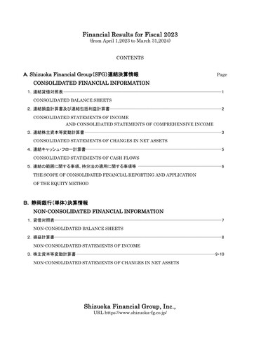 Thumbnail Shizuoka Financial Group Financial Statement fy2023