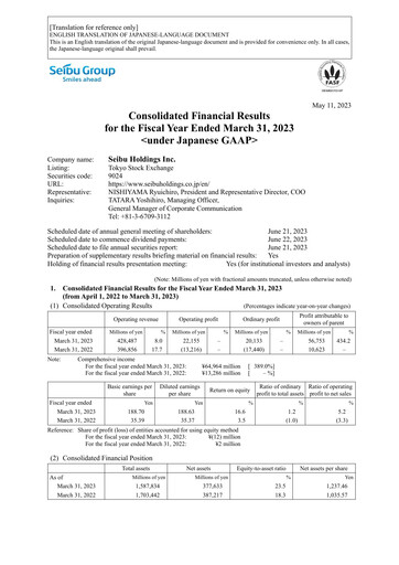 Thumbnail Seibu Holdings Financial Statement fy2022