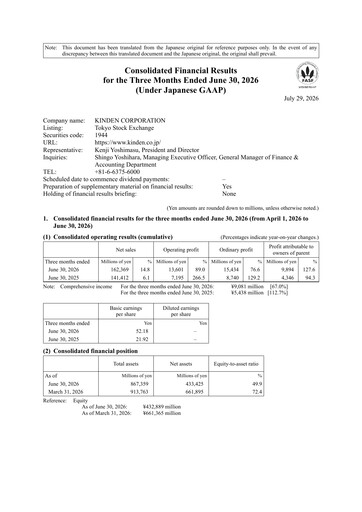 Thumbnail Kinden Corporation Quarterly Report 2026-q1