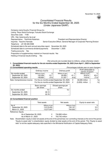 Thumbnail Kyushu Financial Group Half-year Report 2025-h1