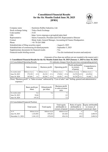 Miniature Sumitomo Rubber Industries Rapport semestriel 2025-h1