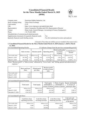 Miniature Sumitomo Rubber Industries Rapport trimestriel 2025-q1