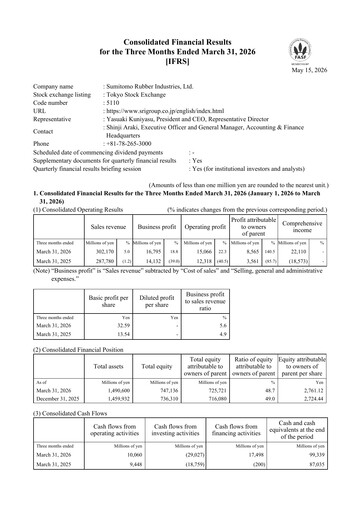 Miniature Sumitomo Rubber Industries Rapport trimestriel 2026-q1
