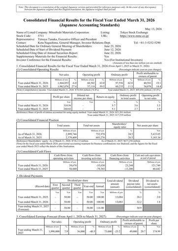 Vorschaubild Mitsubishi Materials Finanzmitteilung fy2026
