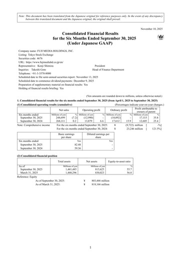 Thumbnail Fuji Media Holdings Half-year Report 2025-h1