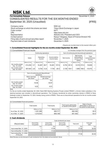 Thumbnail NSK Ltd. Half-year Report 2025-h1